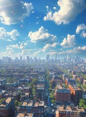 Wall Mural - A cityscape of a large American city with many tall buildings and a blue sky