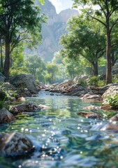 Wall Mural - The river flows through the middle of the forest