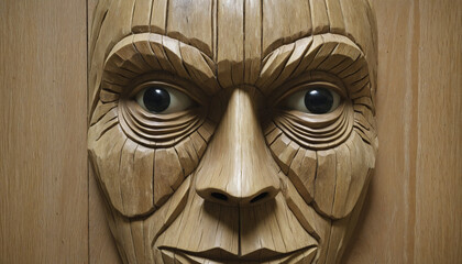  Emotionally evocative wooden sculpture depicting a face of faith and expression 