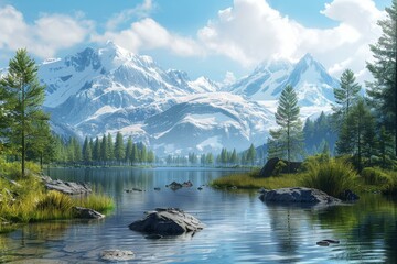 Poster - The crystal-clear lake in the mountains