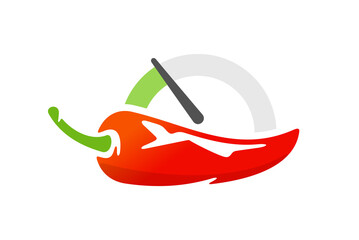Wall Mural - Chili pepper with gauges for heat pepper scale from low to high logo design. Spicy chili pepper with heat pepper scale rating meter graphic design