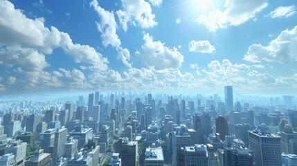 Wall Mural - A cityscape image of a large modern city with skyscrapers and a blue sky
