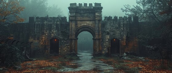 Poster - Entrance to the kingdom, or gated city, Medieval gate or checkpoint