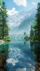 Canvas Print - Tranquil Mountain Lake Scenery