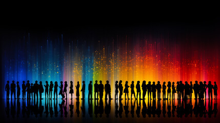 Wall Mural - Multicolored Spectrum Silhouettes of Diverse Community Celebrating Unity in Diversity