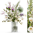 Bouquet of wildflowers poppy chamomile lavender thistle isolated on white background