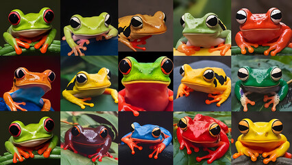 many colorful beautiful frog on different image, AI Generative