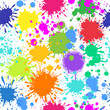 Seamless pattern of colorful ink blots and splashes. Different color splats Isolated. Spray paint background Vector illustration