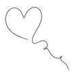 continuous line drawing of balloon heart shape isolated on transparent background. Vector illustration
