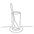 continuous line drawing of spoon in water glass isolated on transparent background. Vector illustration
