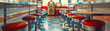 Classic Diner Days, 50s diner with jukebox and chrome stools, Iconic Americana re-envisioned, Detailed nostalgic setting