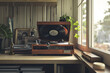 Vinyl Revival, Record player with vinyl collections, Tribute to classic music listening, Detailed contemporary render