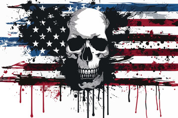 Evil skull in a bandana. Bandana in the style of the American flag. Highly detailed vector illustration.