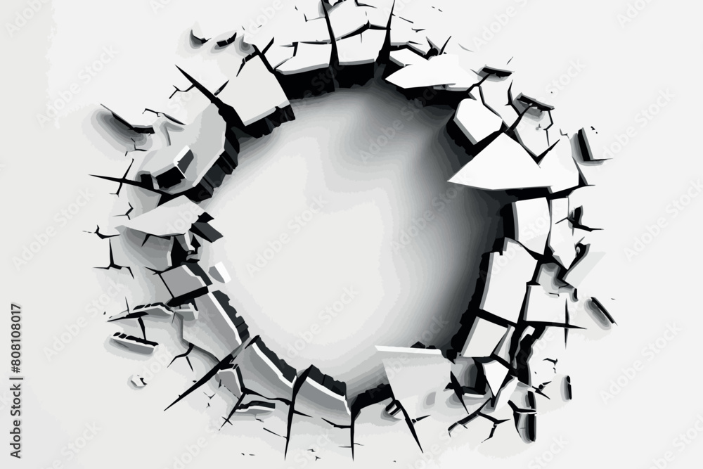 Exploded Wall Texture Exploding wall with free area on center. Dark destruction cracked hole ...