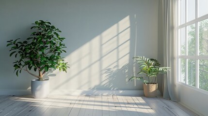 Wall Mural - 3d empty interior with home plant realistic