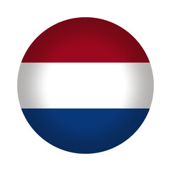 Wall Mural - Round Dutch flag icon, vector illustration. Isolated 3D Netherlands flag button.