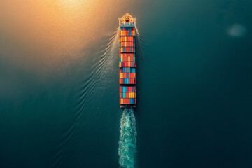 Wall Mural - Aerial top view of large container ship full loaded with containers and cargo, cargo carrying full container for logistic transportation