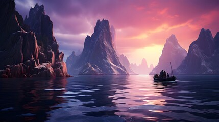 Wall Mural - Fantasy alien planet. Mountain and lake. 3D illustration.
