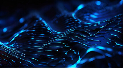 Abstract background of glowing blue mesh or interwoven lines on a dark background