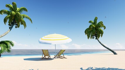 Wall Mural - Beautiful beach. Chairs on the beach near the sea. Summer vacation and vacation concept for tourism. inspiring tropical landscape.
