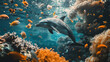 © Emilio - Dolphin intelligent sea marine animal. Photo of fauna on ocean bottom. Coral deep wild landscape