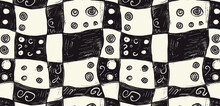 Hand-drawn Checkerboard In Black And White With Intricate Doodles.