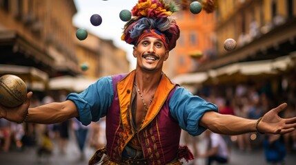 Wall Mural - Roman street performer entertains in market square