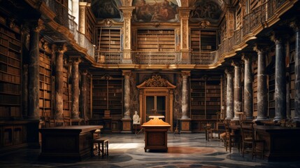 Wall Mural - Roman library scholars studying amidst scrolls books marble columns desks