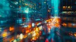 A photo of a city street with blurred lights at night