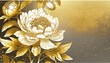 art deco luxury flower line pattern, golden background. Hand drawn peonies for packaging, social media post, cover, banner, creative post and wall arts