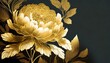 art deco luxury flower line pattern, golden background. Hand drawn peonies for packaging, social media post, cover, banner, creative post and wall arts