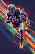 © goami - vibrant colourful illustration of american football player running with ball, sport athlete run poster, competition and action concept
