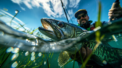 Sport angler catches fish - Sportangler fängt Fisch