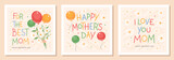 Fototapeta Pokój dzieciecy - Happy Mother's Day cards set. Hand drawn lettering, flowers and balloons. Vector cute illustration for postcards, posters, banner.