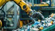 © BMMP Studio - Close-up of a robot arm sorting through recycled materials, showcasing environmental applications of robotics.
