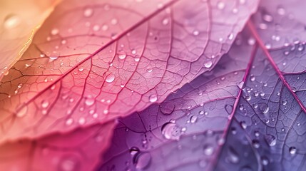 Wall Mural - Abstract Natural Background with Dew Drops Closeup. Beautiful leaf texture.