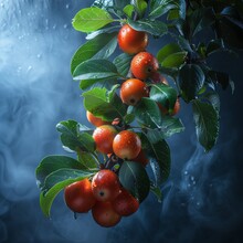 Branch Of Crabapples Covered In Water Droplets