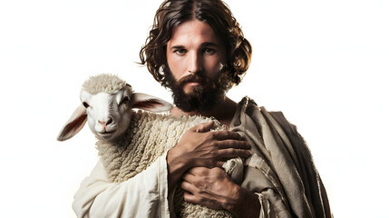 Wall Mural - Jesus' role as the lamb of god who takes away the sins of the world isolated on white background, hyperrealism, png
