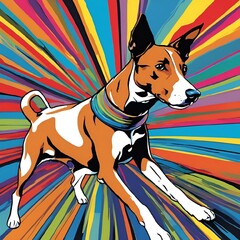 Canvas Print - AI generated illustration of a brown dog in front of swirling bright background