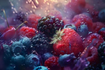 Wall Mural - burst of freshness vibrant mix of blackberries blueberries and raspberries summer delight digital photography