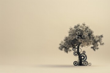 Wall Mural - Small tree with gears on the branches, concept of creativity, innovation.