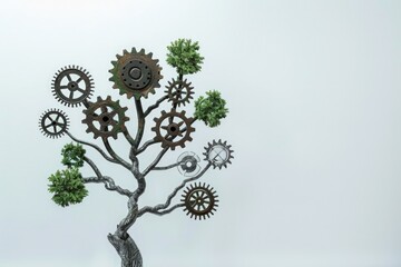 Wall Mural - Small tree with gears on the branches, concept of creativity, innovation.