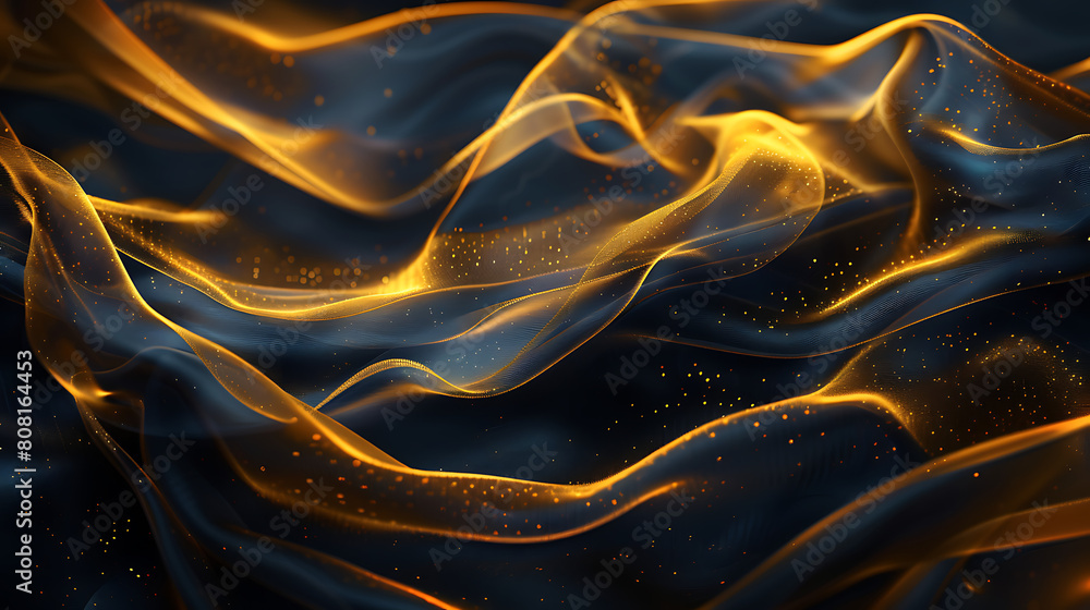 Golden yellow wave pattern black abstract background