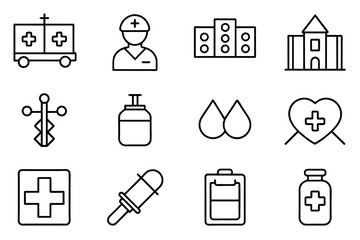 Hospital related linear icon collection