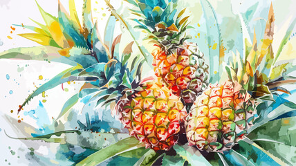 Wall Mural - Ananas Gesund Pineapple Frisch Vitamine Frucht Pflanze Ernte Watercolor Aquarell Vektor