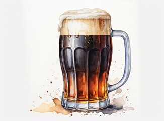 Wall Mural - Drawing of a full dark beer glass on a white background