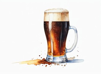 Wall Mural - Drawing of a full dark beer glass on a white background