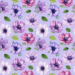 Anemone Watercolor flowers. Seamless pattern of flowers with leaf background template. Modern seamless pattern.