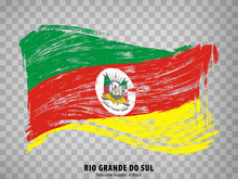 Flag Of Rio Grande Do Sul From Brush Strokes. Waving Flag Rio Grande Do Sul Of Brazil On Transparent Background For Your Web Site Design, App, UI. Brazil.  EPS10.
