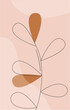 Abstract leaves decoration, line and brown leaf of plant on pink background vector illustration